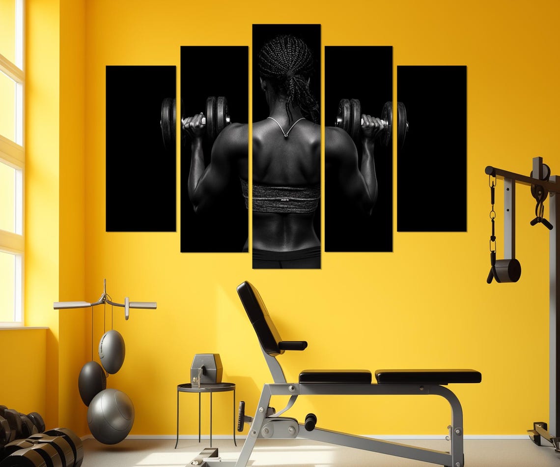 Fit Woman Lifting Dumbbells Black And White Gym Motivation Poster - Image 4