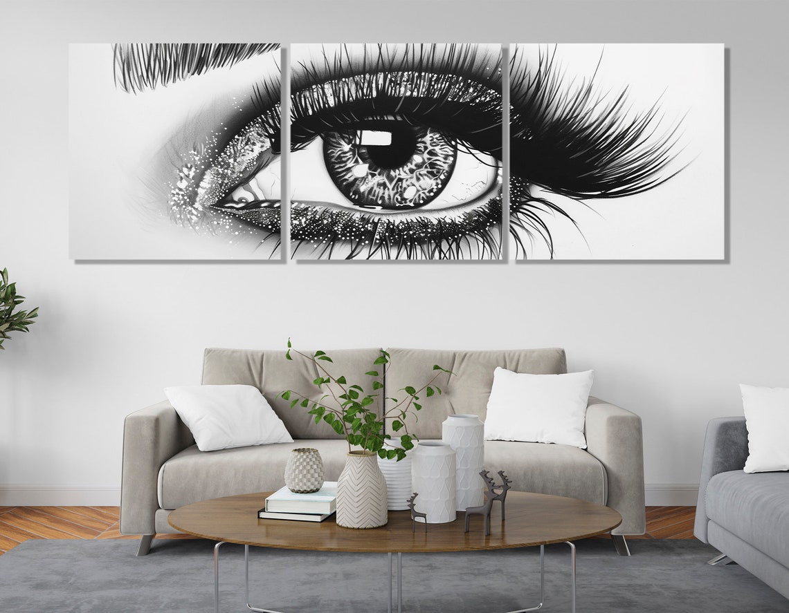 Dramatic Black and White Woman Eye Panoramic Makeup Studio Wall Art - Image 4