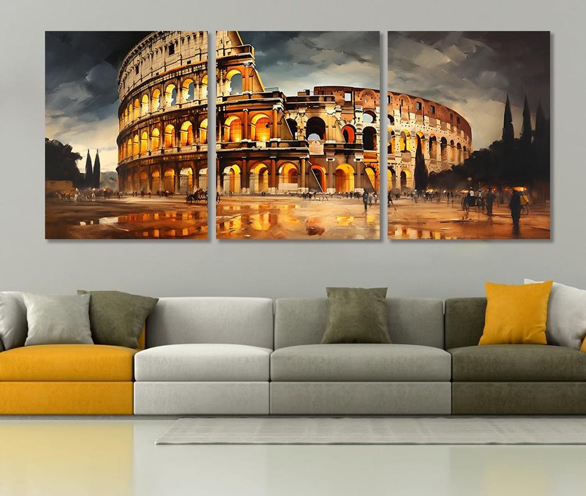 Colosseum Rome Italy Golden Hour Panoramic Three Panel Triptych Poster