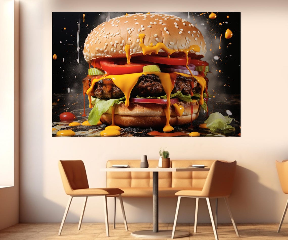 Juicy Cheeseburger Dripping Cheese Fast Food Art Kitchen Wall Poster