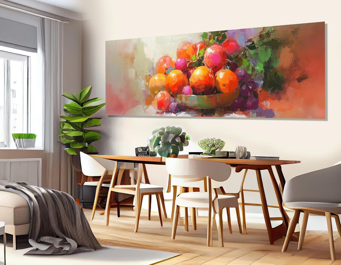 Impressionist Fruit Basket Painting Print Large Kitchen Wall Art Fruit Wall Art Modern Kitchen Wall Decor Framed Ready To Hang - Image 3