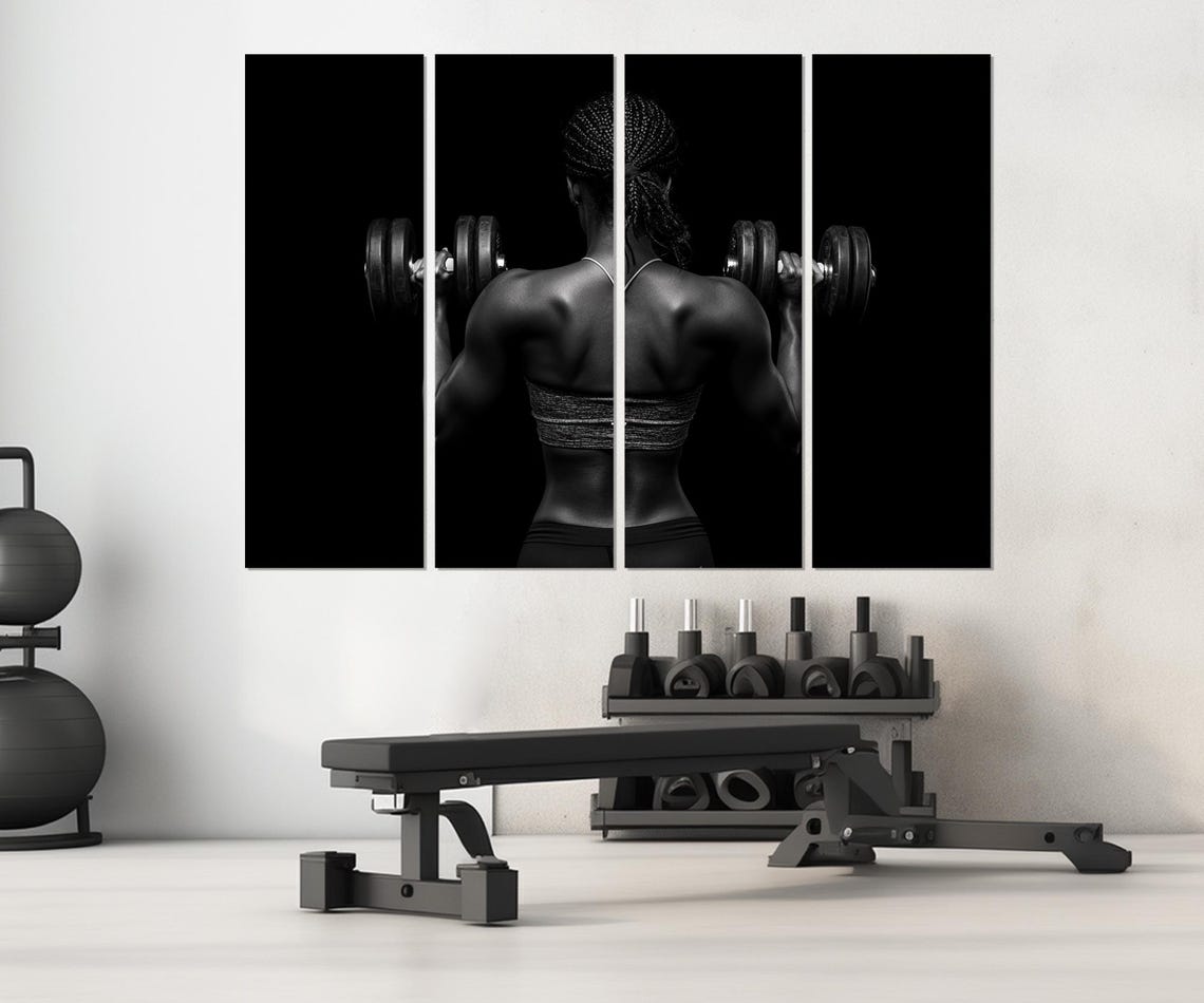 Fit Woman Lifting Dumbbells Black And White Gym Motivation Poster - Image 2