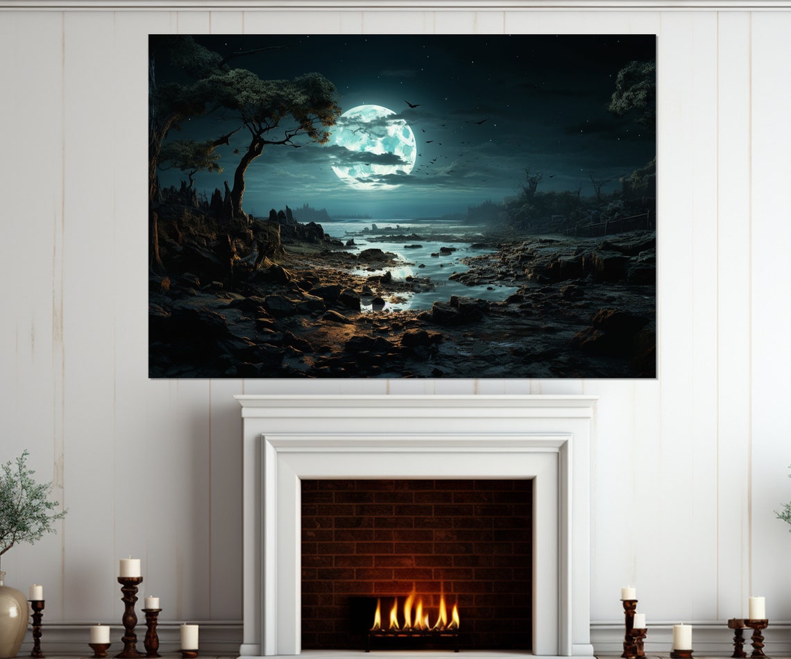 Full Moon Gothic Landscape Print Vintage Gothic Painting Gothic Wall Art Framed And Ready To Hang