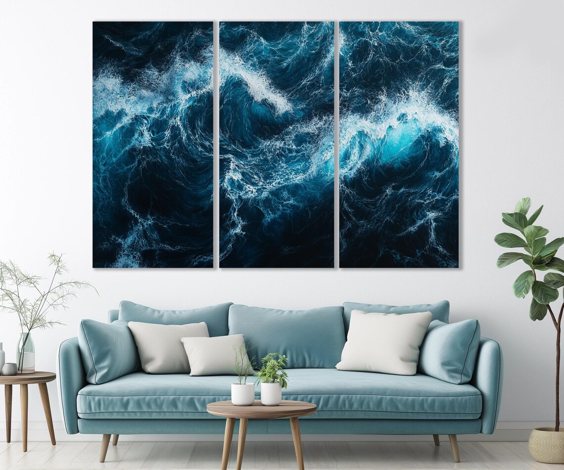 Deep Blue Ocean Waves, Coastal Wall Art Print - Image 2