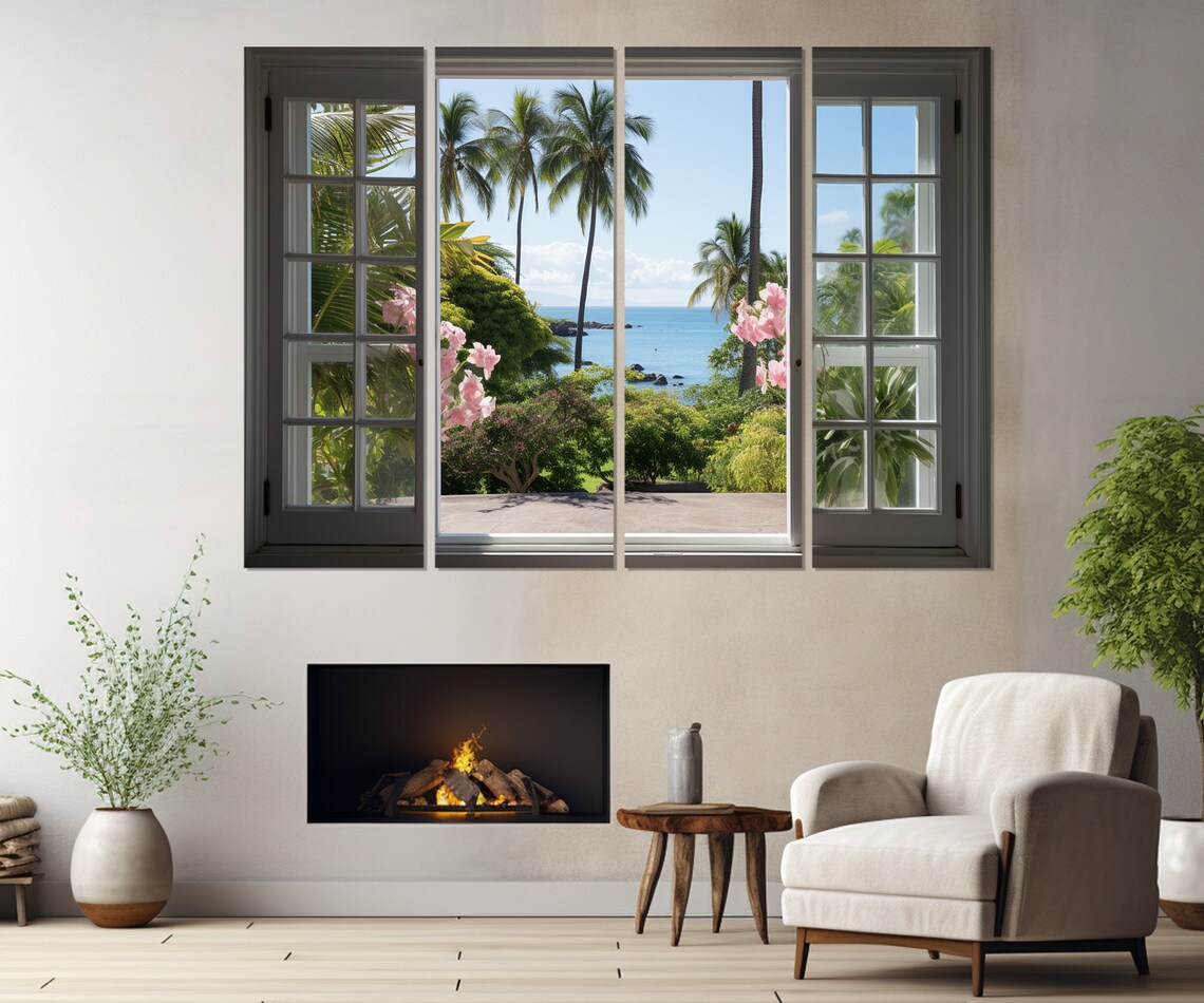 Open Window Tropical View, Palms Wall Art Print - Image 2