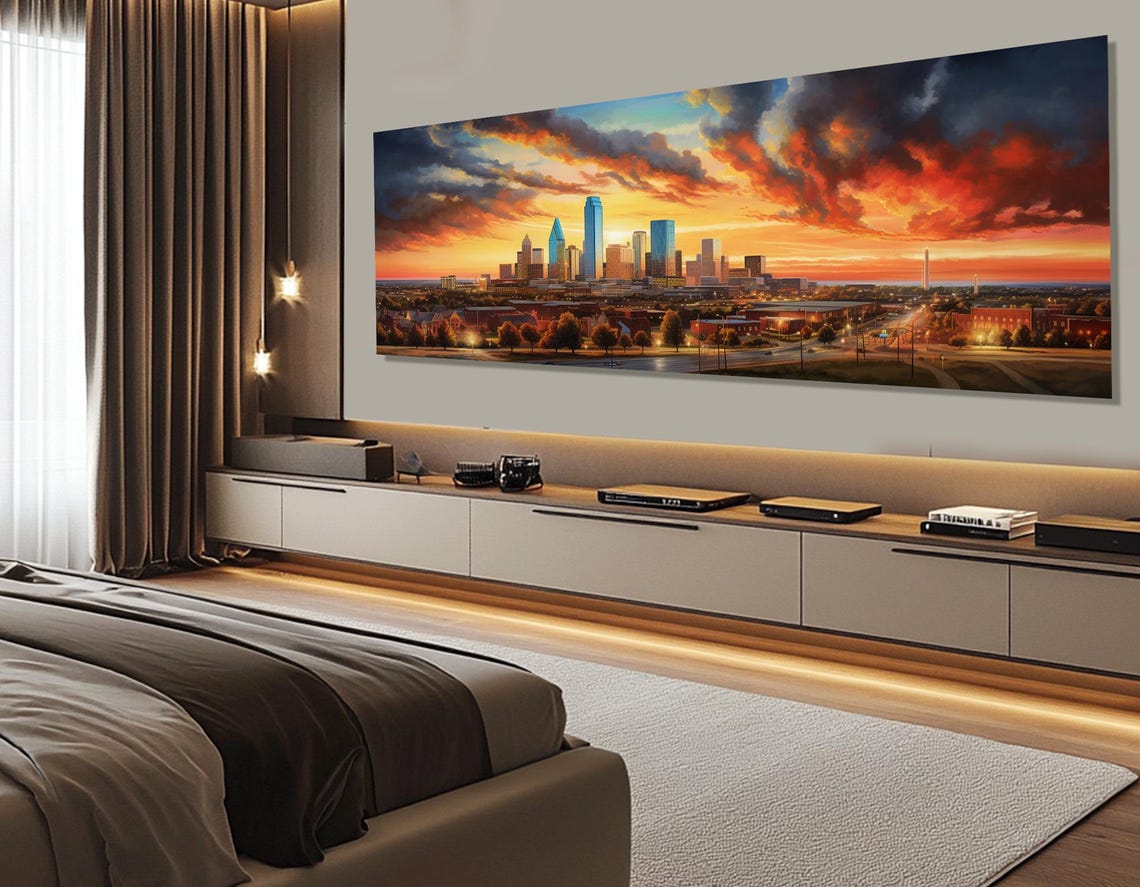 Oklahoma City Sunset Skyline With Fiery Orange Clouds Painting Poster - Image 3