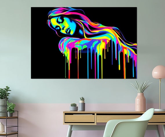 Erotic Wall Art Abstract Neon Woman Print Colorful Sexy Painting Fashion Wall Art Framed And Ready To Hang