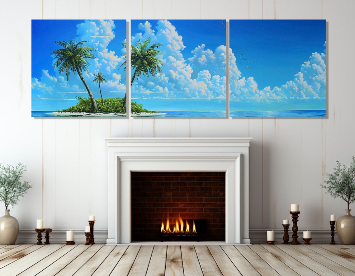 Tropical Desert Island Palm Trees Blue Ocean Panoramic Beach Poster - Image 4