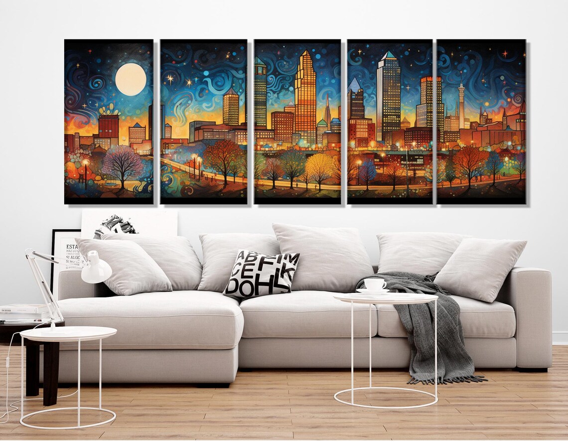 Oklahoma City In Van Gogh Starry Night Style With Moonlit Skyline Poster - Image 3