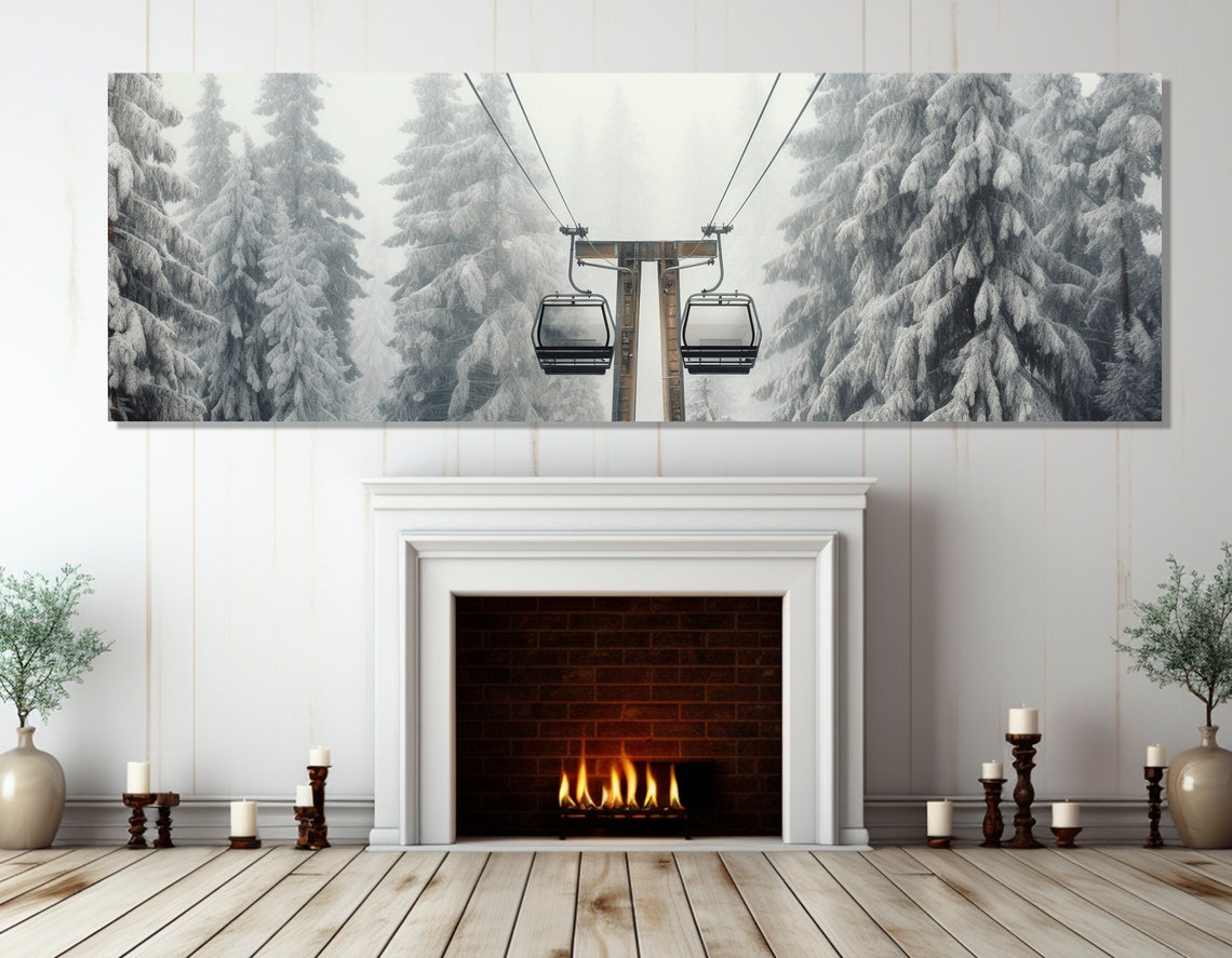 Snowy Winter Forest Cable Car Gondolas 3 Panel Mountain Scene Poster - Image 4