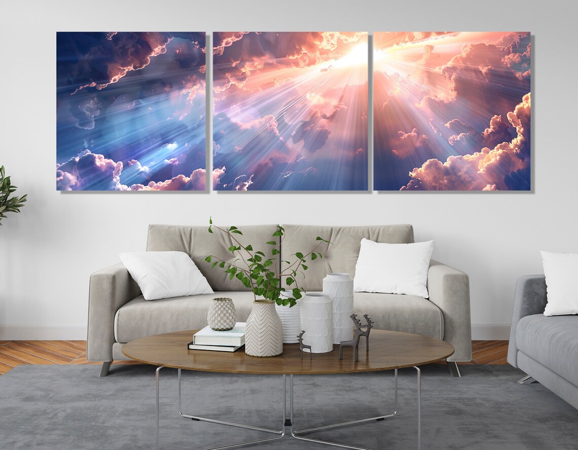 Heavenly Beams of Light Through Clouds Art Print - Image 3