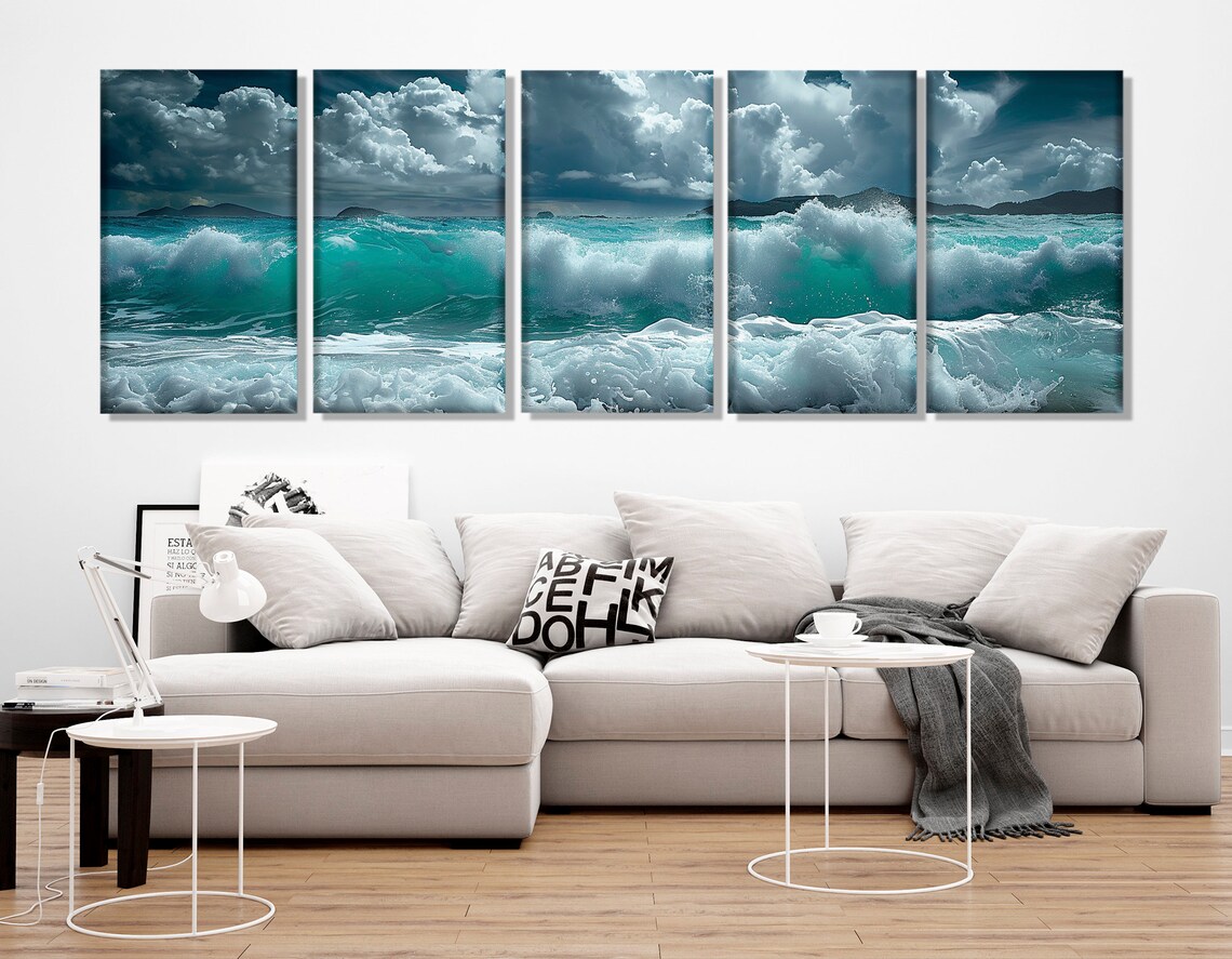 Abstract Sea Waves Panoramic Art Print, Bedroom Decor - Image 2