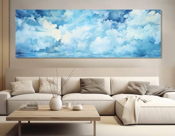 Large Sky Painting Print Soft Colors Sky Wall Art Clouds Print Blue Sky Poster Framed And Ready To Hang