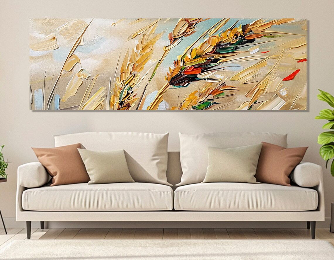 Wheat Ears Abstract Painting, Rustic Farmhouse Art Print