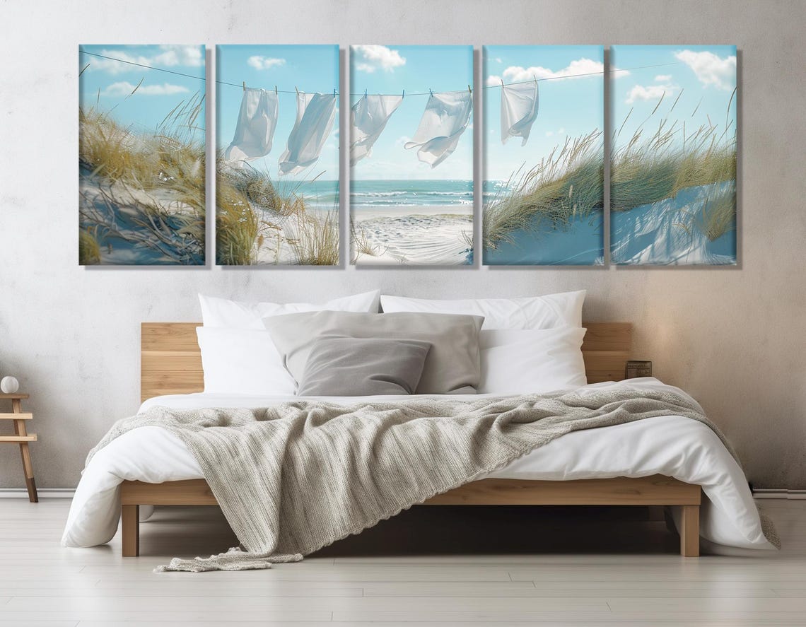 Beach Washline Linen Sheets Dunes Ocean Breeze Coastal Art Poster - Image 3