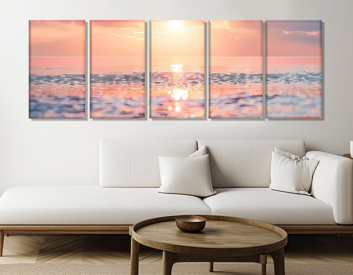 Peach Pink Sunset Ocean Glittering Waves Minimal Calm Sea Poster - Image 3