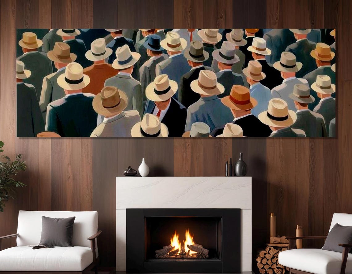 Men In Fedora Hats Retro Crowd Street Scene Vintage Art Poster - Image 2