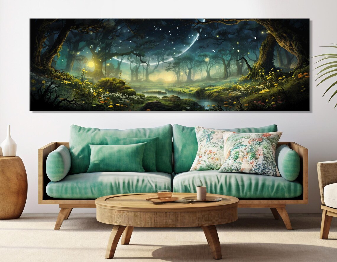 Fantasy Forest Fireflies Art Print, Fairytale Nature - Image 3