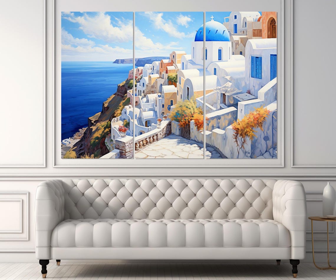 Santorini Greece Blue Dome Church Caldera View Daylight Travel Poster - Image 4