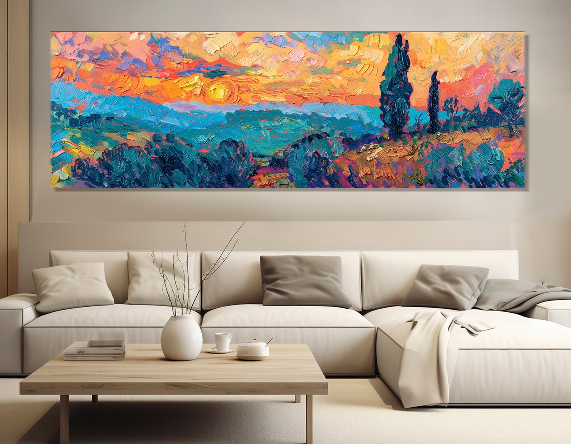 Van Gogh Style Sunset Hills Impasto Swirling Sky Colorful Art Poster - Image 2