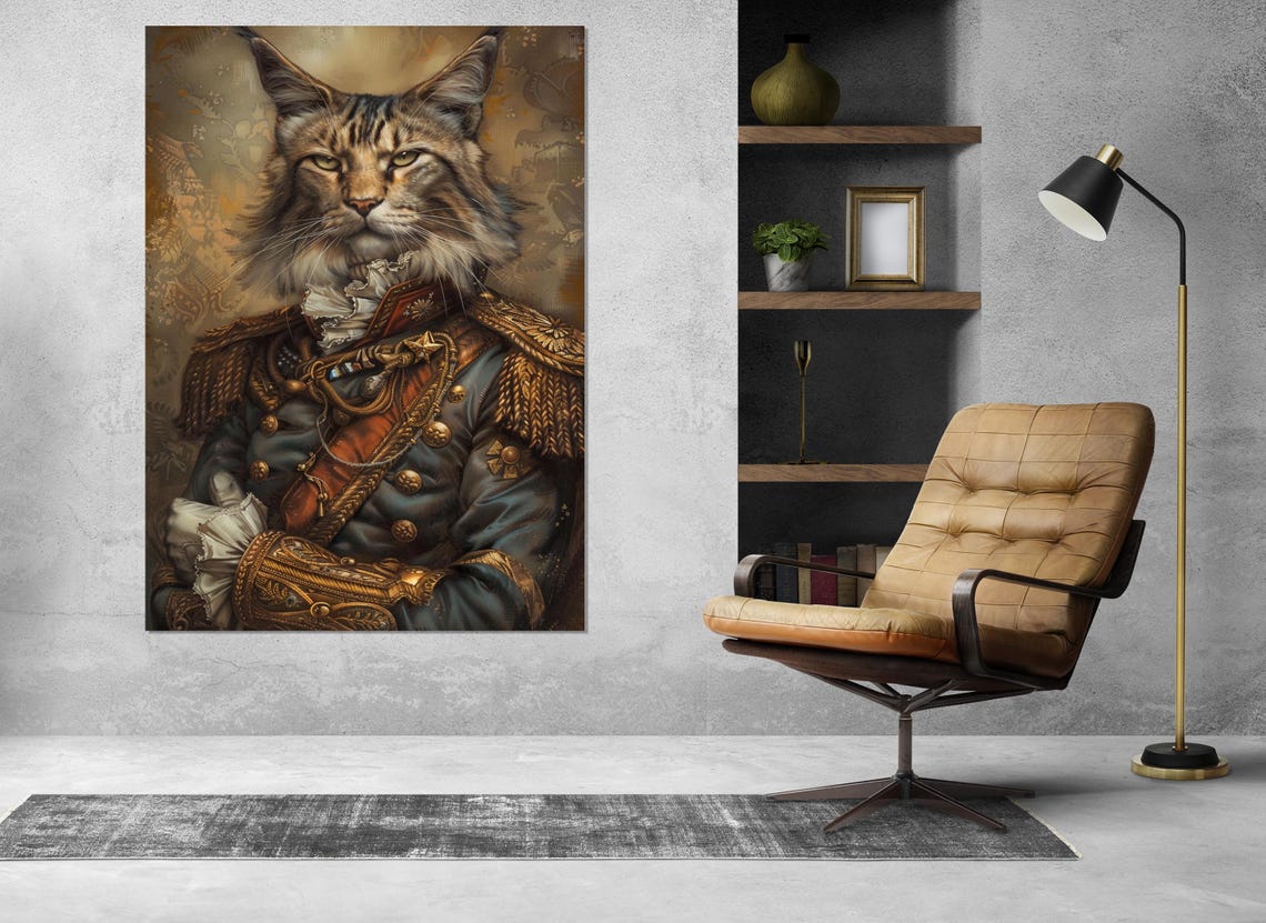 Cat General In Military Uniform Regal Portrait Humorous Cat Poster - Image 4