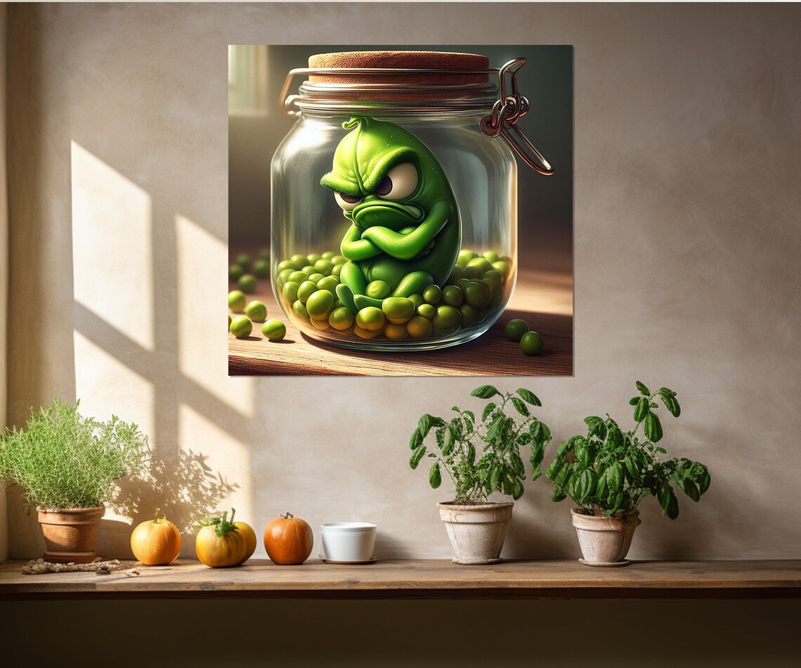 Sad Peas In A Jar Print Funny Kitchen Wall Decor Kitchen Wall Art Vegetables Poster Housewife Gift Framed Ready To Hang - Image 2