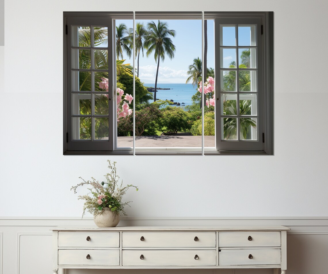 Open Window Tropical View, Palms Wall Art Print - Image 3