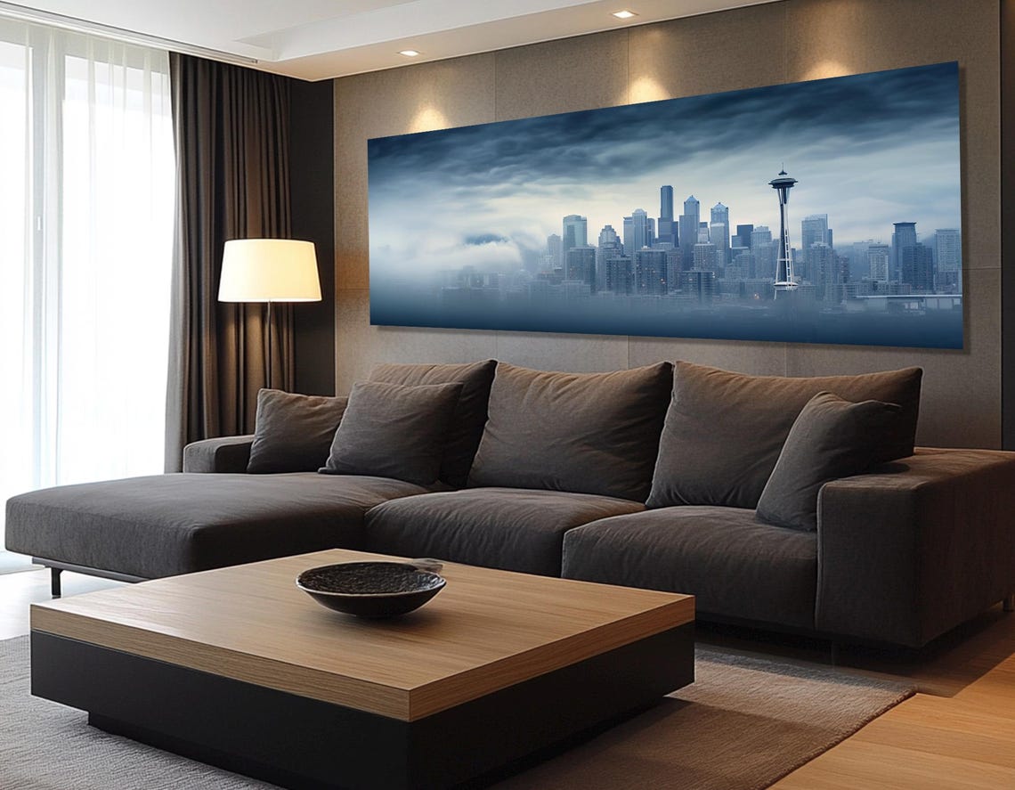 Seattle Skyline Misty Space Needle Cityscape Panoramic Travel Poster - Image 2