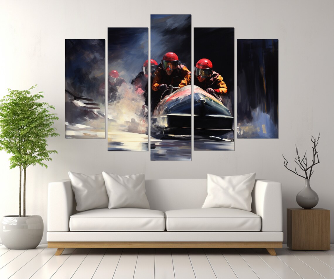 Abstract Bobsleigh Wall Art Bobsleigh Painting Print Bobsledder Gift Framed And Ready To Hang - Image 2