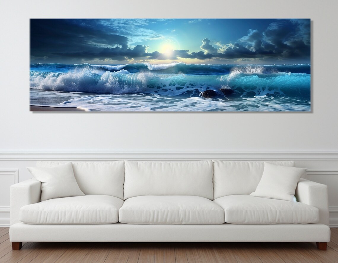 Abstract Sea Waves Panoramic Art Print for Bedroom