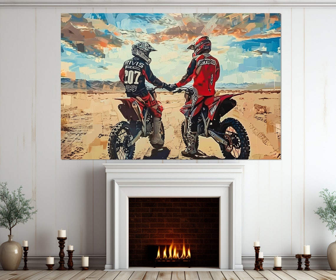Motocross Riders Desert Dirt Bikes Vintage Painted Style Sports Poster - Image 2