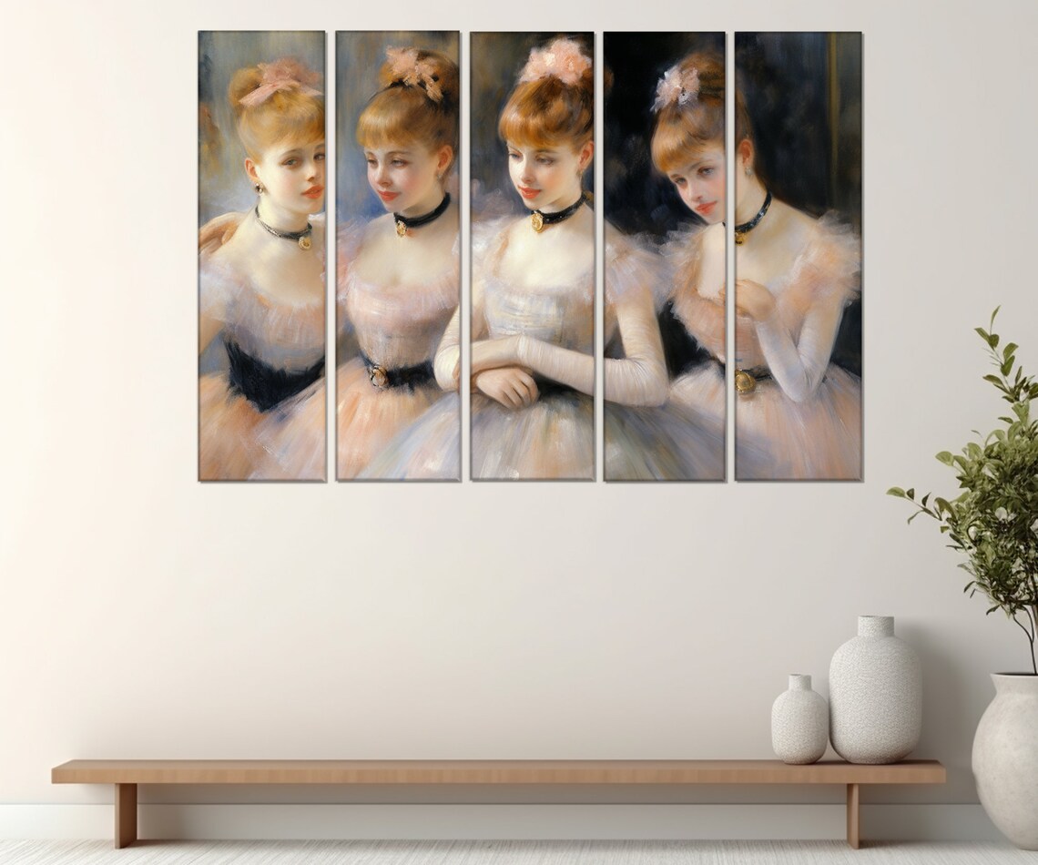 Four Ballerinas Pink Tutus Impressionist Ballet Dancers Graceful Wall Art - Image 3