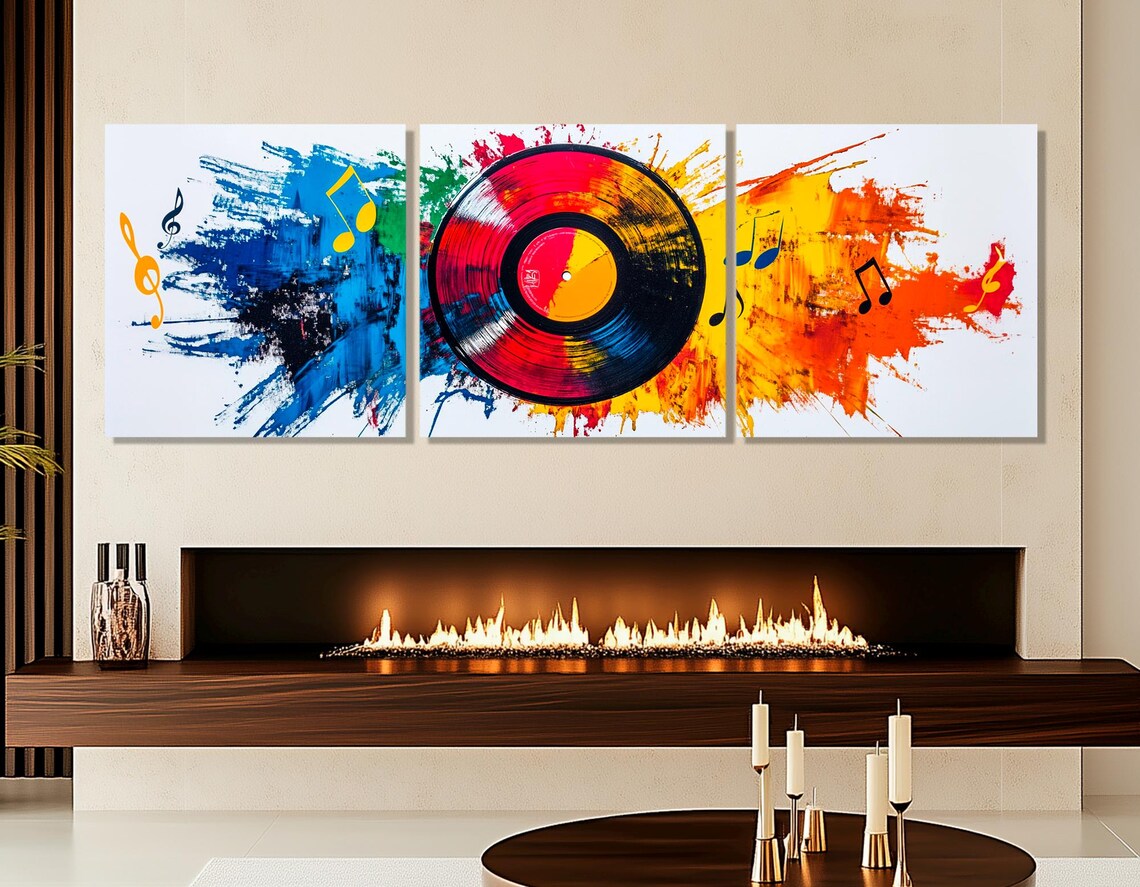 Colorful Vinyl Record Paint Splashes Music Notes Pop Art Wall Decor Print - Image 4