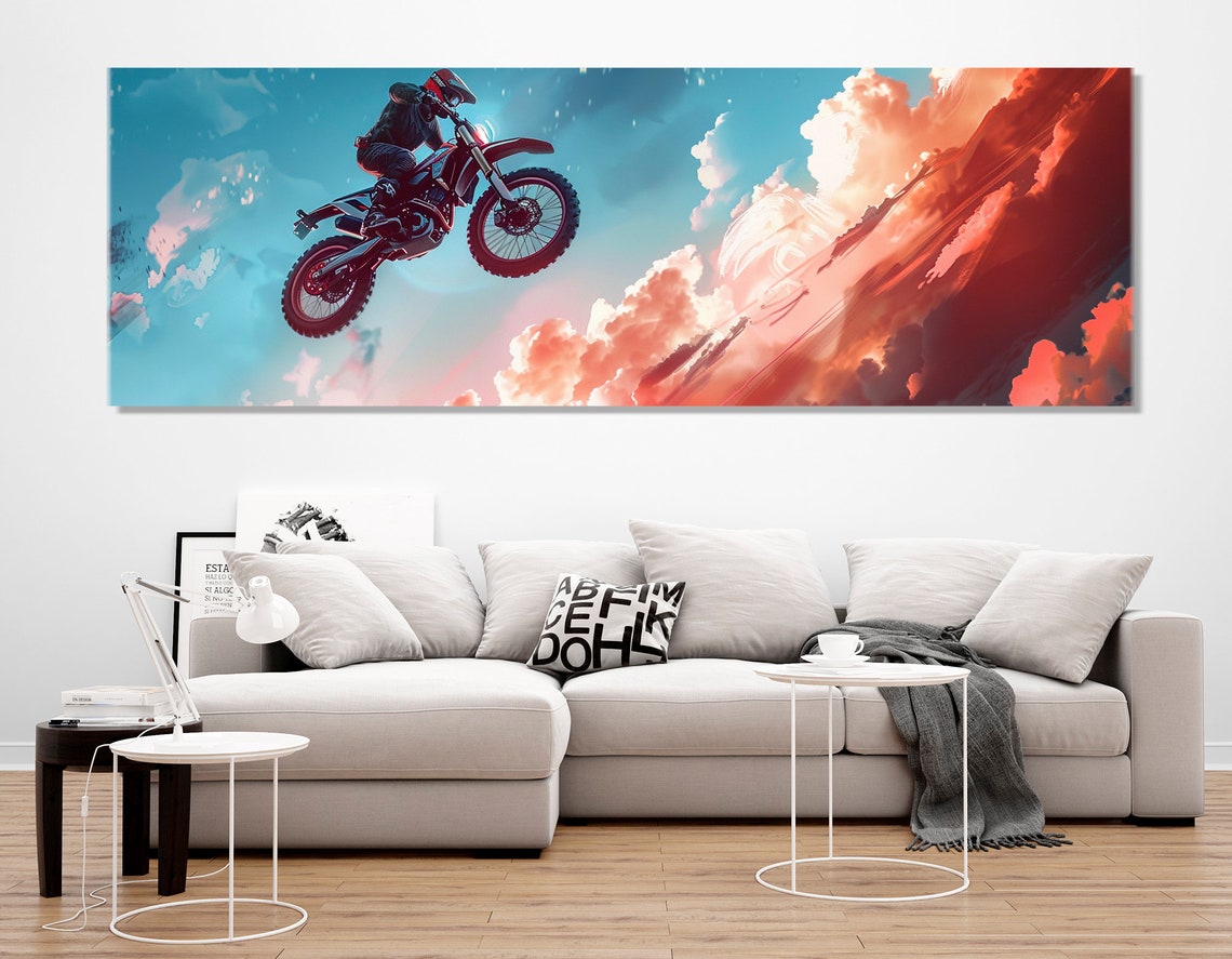 Large Motocross Jump Print Motocross Wall Art Abstract Dirt Bike Painting Motocross Club Decor Framed And Ready To Hang