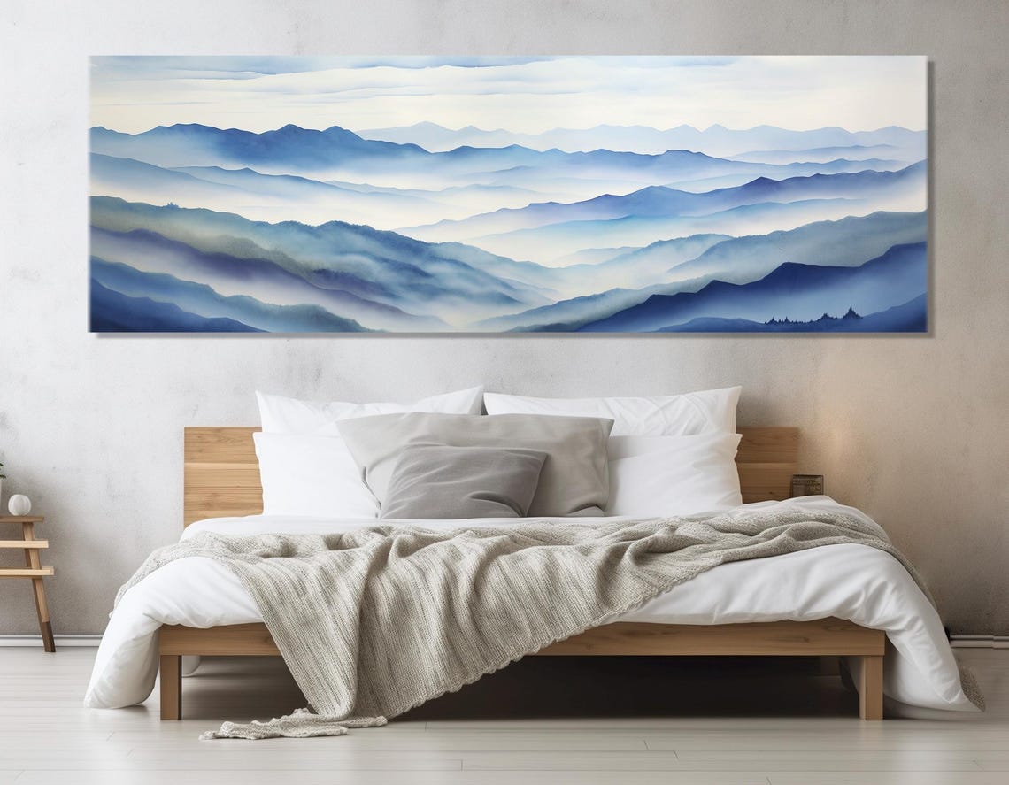 Blue Ridge Mountains Misty Layered Peaks Watercolor Nature Poster