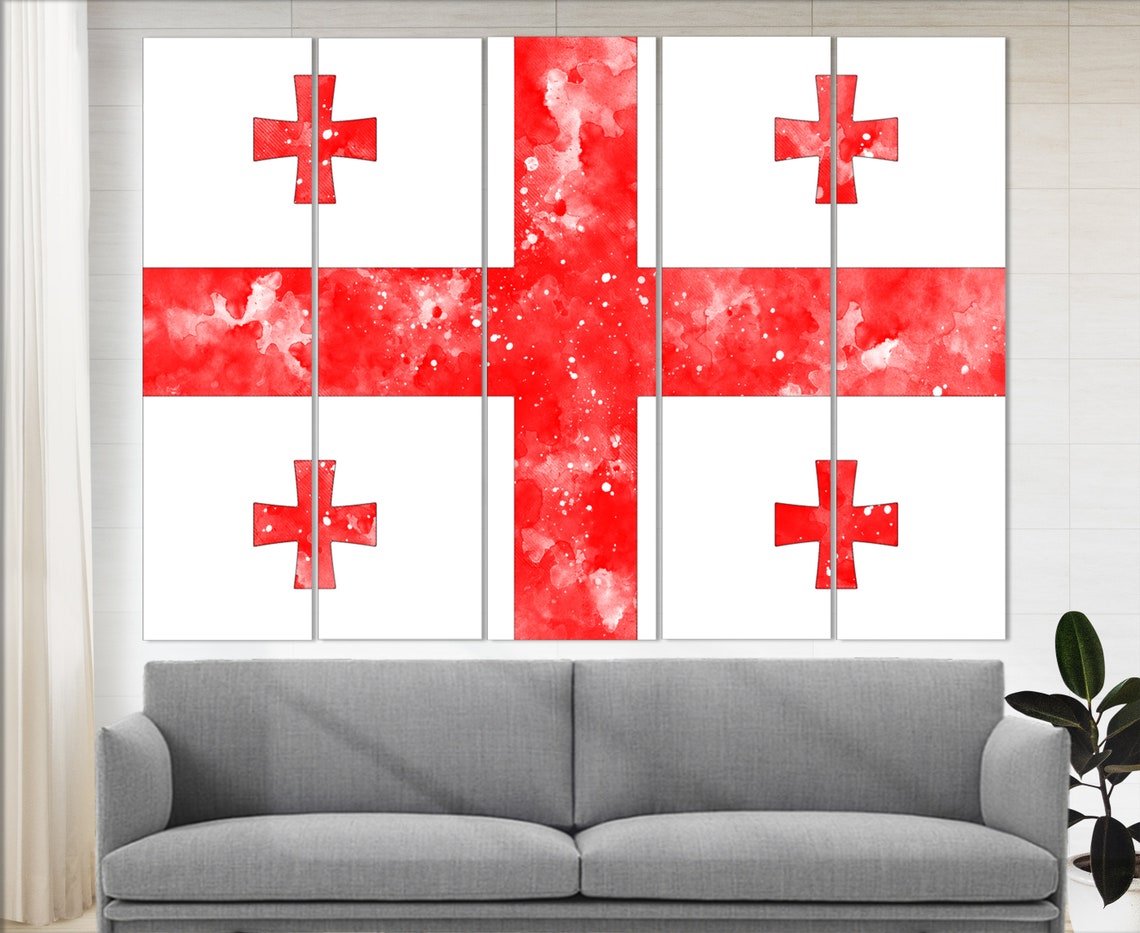 Georgia Flag Watercolor Five Cross Design Patriotic Wall Art Poster - Image 2
