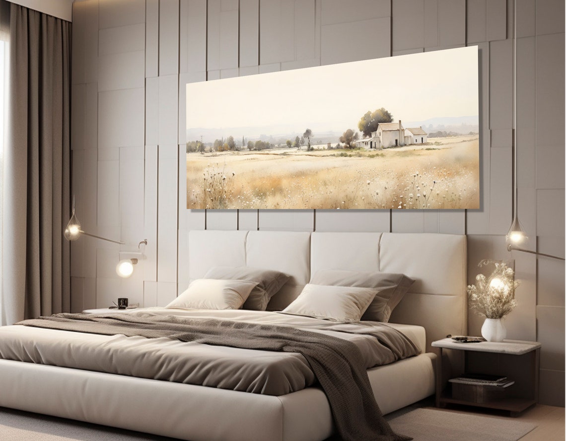 Rustic White Barn Golden Field Country Landscape Watercolor Poster - Image 3