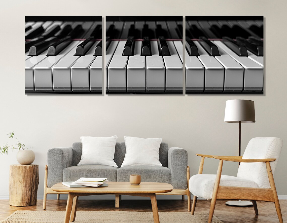 Black and White Piano Keys Close Up Panoramic Photography Music Wall Art Print - Image 4