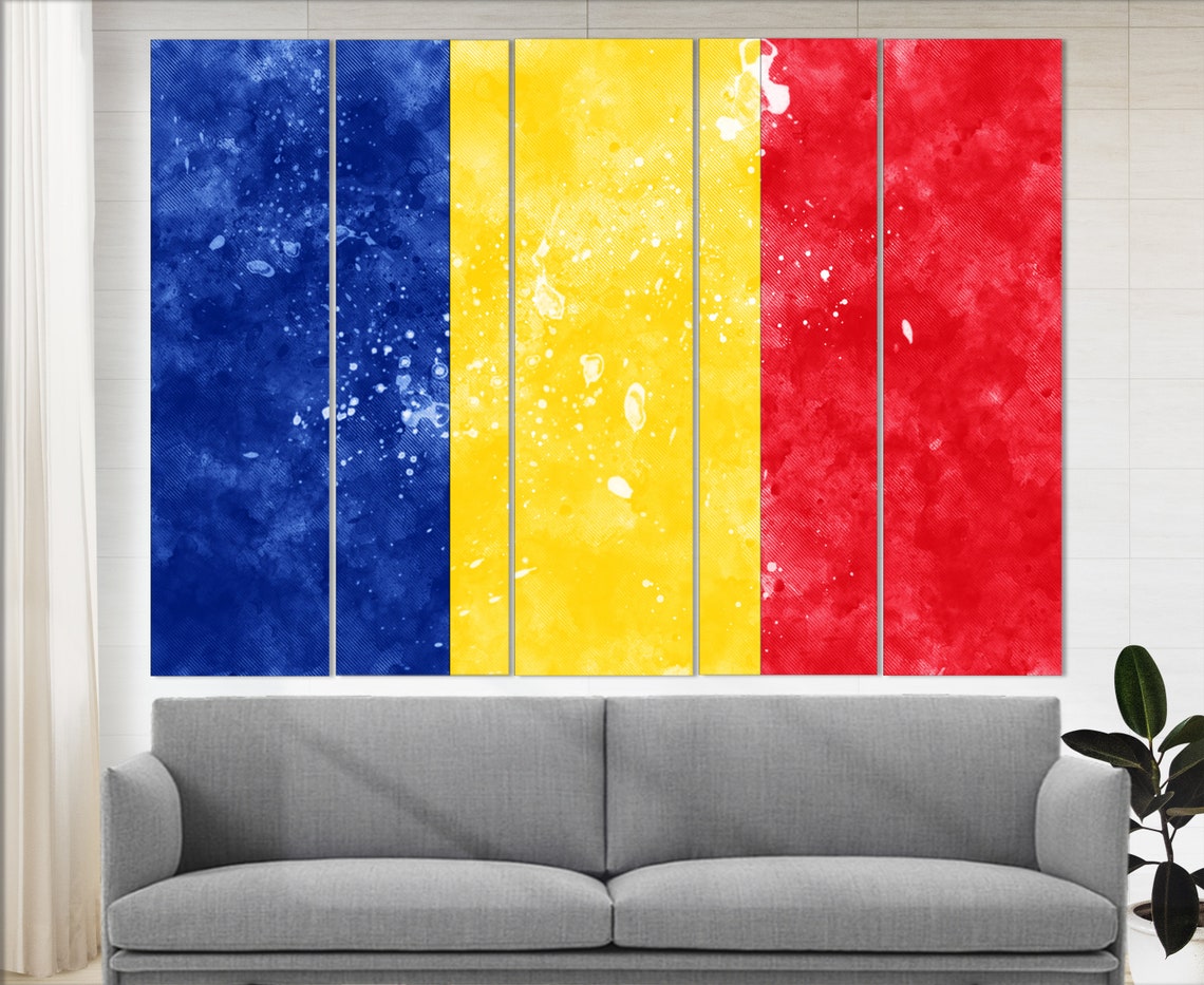 Romania Flag Grunge Watercolor Tricolor Patriotic National Wall Art - Image 2