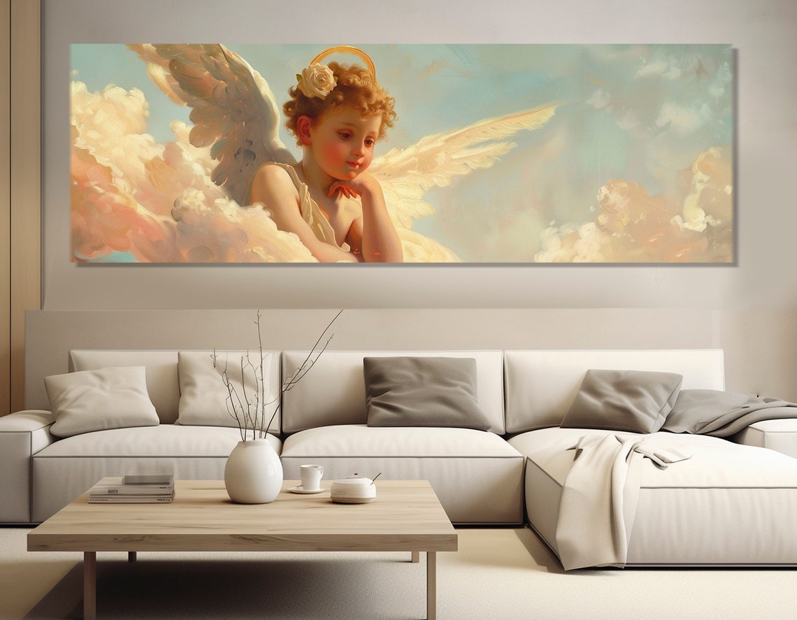 Young Angel With Halo White Rose Classical Heavenly Cherub Poster - Image 2