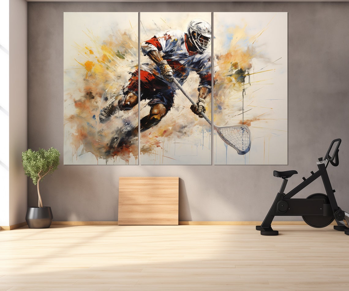 Dynamic Lacrosse Player Watercolor Action Sports Painting Poster - Image 4