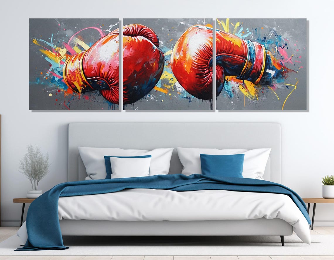 Red Boxing Gloves Colorful Graffiti Paint Splash Sports Wall Poster - Image 3