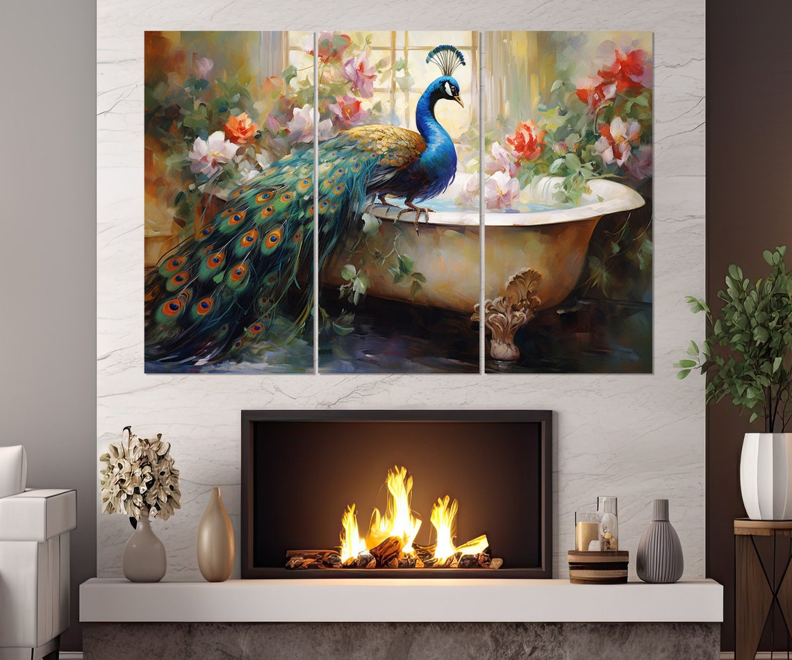 Elegant Peacock Perched On A Vintage Bathtub Among Roses Poster - Image 3