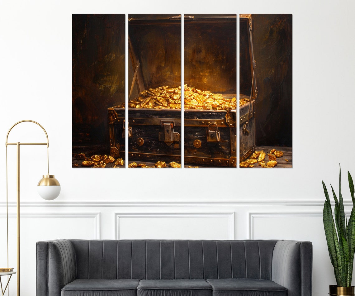 Vintage Treasure Chest Overflowing Gold Coins Rich Decor Art Poster - Image 3
