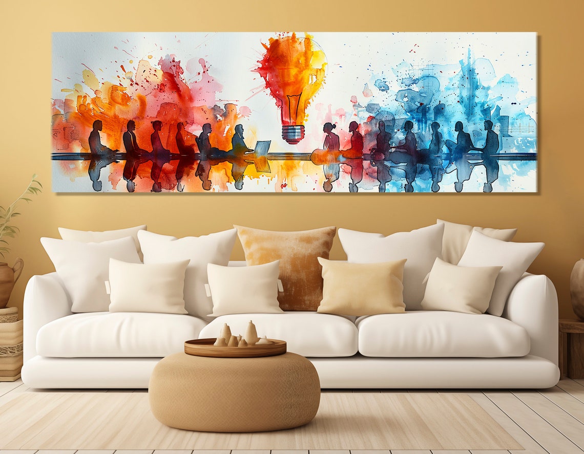 Team Brainstorm Lightbulb Idea Watercolor Office Motivational Print