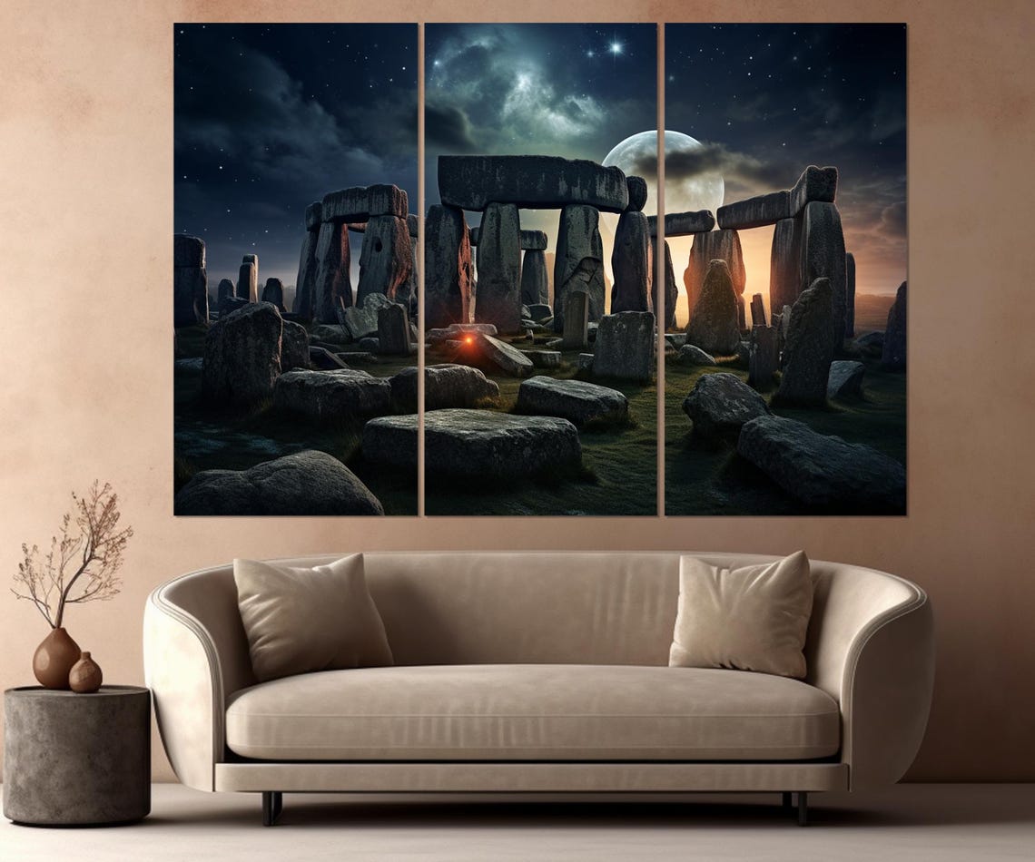 Stonehenge Night Moonlit Fantasy Painting Ancient Stones Travel Poster - Image 3