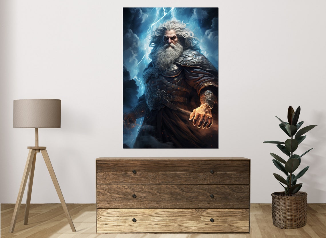 Zeus Lightning God Dark Armor Dramatic Storm Mythology Art Poster - Image 2