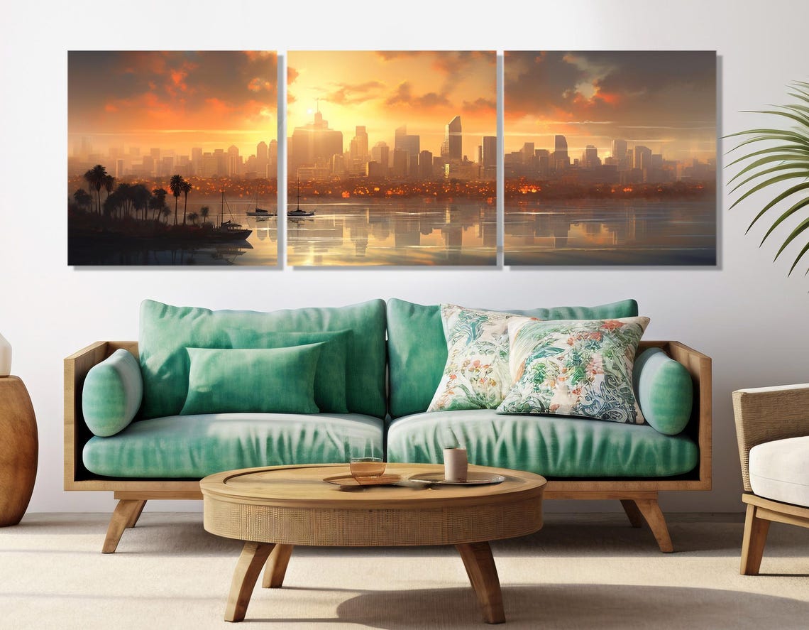 San Diego Sunset Skyline Bay Palm Trees Golden Water Reflection Poster - Image 4