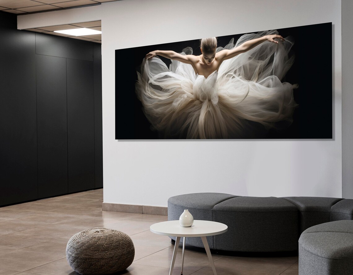 Ballet Dancer White Flowing Tutu Dramatic Black Background Wall Art Poster - Image 4