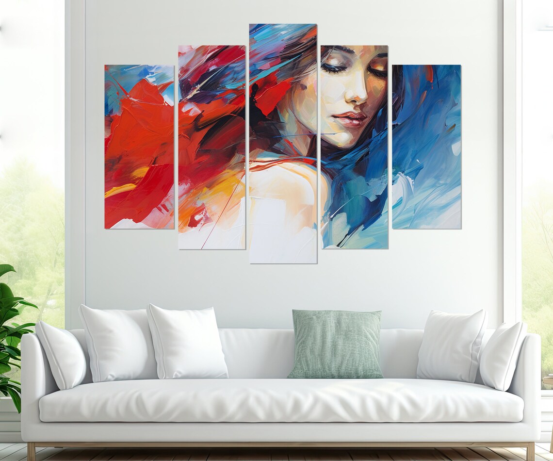 Colorful Abstract Woman Portrait Red Blue Expressionist Brushstroke Wall Poster - Image 3